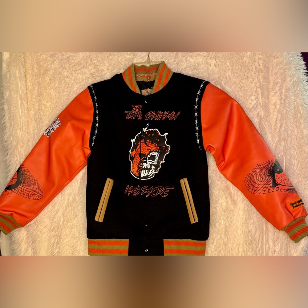 Brand X Texas Chainsaw Streetwear Varsity Jacket  Y2K Horror Hip-Hop Aesthetic